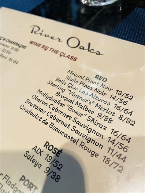 Menu at River Oaks Restaurant, Memphis