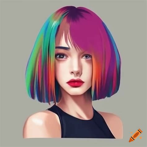 Portrait of a girl with multicolored hair and red lips on Craiyon