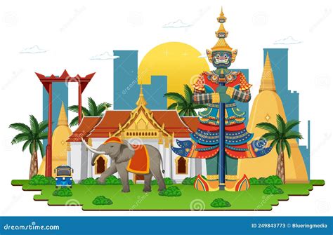 Bangkok Thailand with Landmarks Stock Vector - Illustration of temple, thailand: 249843773