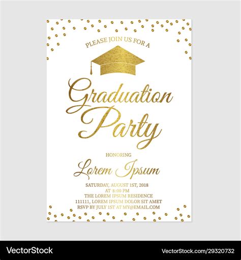 Graduation party invitation card template gold Vector Image