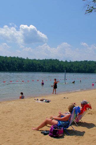 people are sitting on the beach and swimming in the water, while others swim in the lake