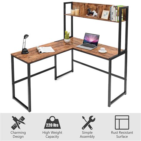 Tangkula Reversible L-Shaped Desk with Hutch, Space Saving Corner Computer Desk with Storage ...
