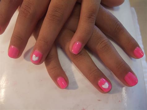 Heart design with gel manicure for kids ! #heart, #cute, #girl, #pink ...