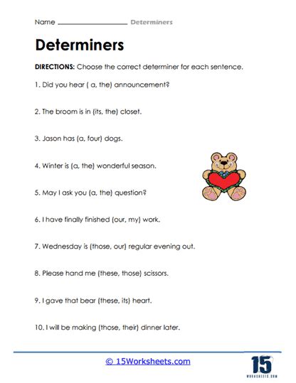 Determiners Worksheets - 15 Worksheets.com