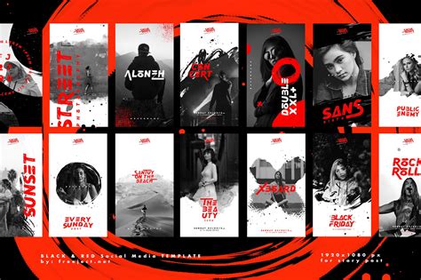 Free Download RED & BLACK 5 instagram story Post Template - PSD File