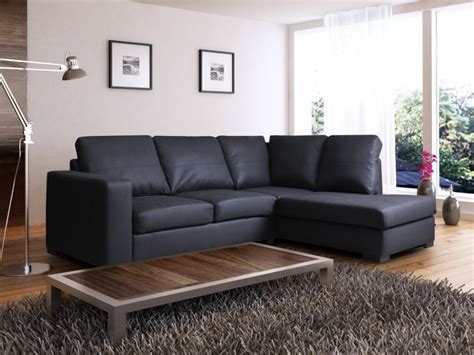 Venice Right Hand Corner Sofa Black Faux Leather w/ Chaise Lounge