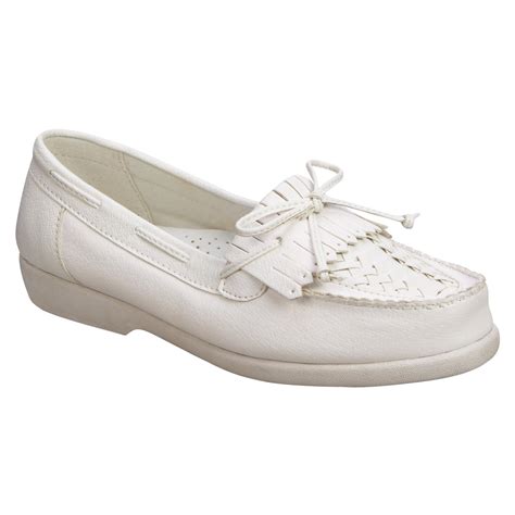 Basic Editions Women's Eloise Leather Moccasin Wide Width - White