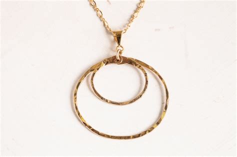 Double Happiness - Rustic Double Circle Pendant Necklace - Hammered ...