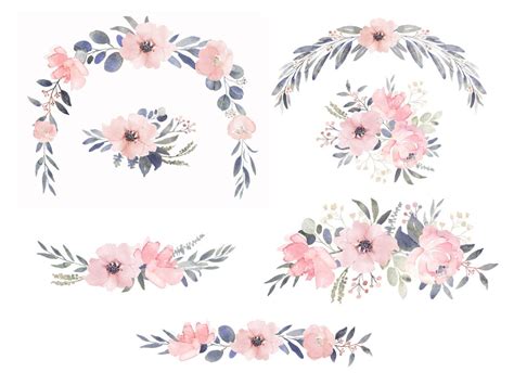 Blush Pink Roses Watercolor Clipart, Dusty Pink Flowers Arranged With Wedding Greenery, 8 Hand ...