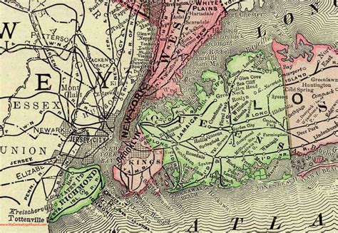 Kings County, New York, 1897, Map, Rand McNally, Brooklyn, Brighton ...