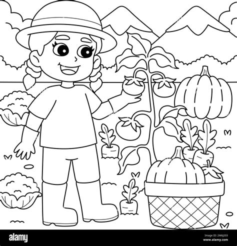 Girl Planting Vegetables Coloring Page for Kids Stock Vector Image ...