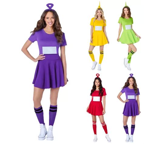 WOMEN TELETUBBIES COSTUMES Tinky Winky Dipsy Laa-laa Po Cosplay Fancy Dress Set £19.26 - PicClick UK