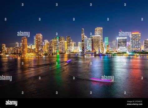 Miami city skyline at night, Florida Stock Photo - Alamy