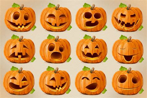 Halloween Pumpkin illustrations on Yellow Images Creative Store