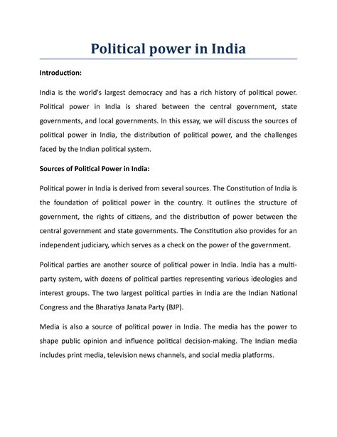 Political power in India - Political power in India Introduction: India ...