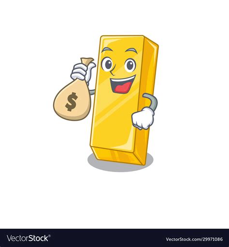 Happy rich gold bar cartoon character with money Vector Image