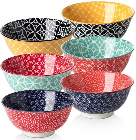 DOWAN Ceramic Cereal Bowls, 23 Oz Vibrant Color Bowls for Kitchen, Soup Bowl Set for Pasta ...