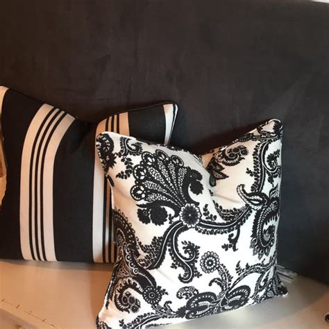 Indoor - Outdoor Designer Black & White Floral& Striped Pillows -2 Pairs | Chairish