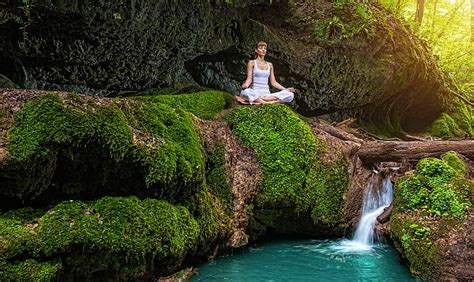 HD wallpaper: forest, summer, girl, stream, stones, waterfall, moss ...