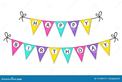 Cute Happy Birthday Bunting Flags Banner with Letters Stock Vector - Illustration of birthday ...