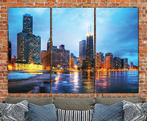 Chicago Lakefront on Canvas, Chicago Skyline with Hancock Building, Chicago Art, Large Wall Art ...