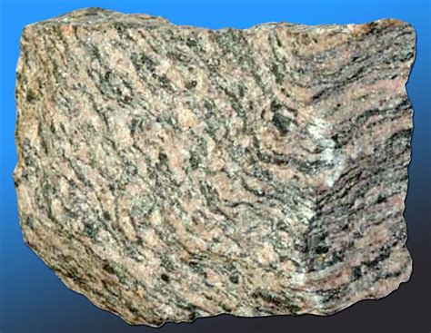 Gneiss - Gneissic texture (as illustrated in this piece of granite gneiss). | Sten, Mineraler