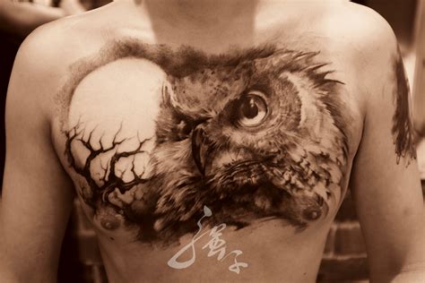 Owl and Moon tattoo by qiangzitattoo on DeviantArt