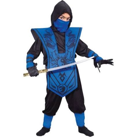 Boys BLUE Dragon Ninja 7 pcs Costume Complete XL(14-16) Warrior Outfit ...