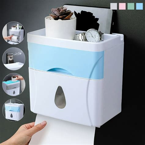 Wall Mounted Toilet Roll Tissue Holder Bathroom Paper Holder Stand Phone Shelf, Waterproof Stick ...