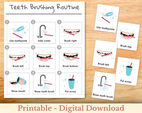 Educational Poster for Teeth Brushing, Step by Step Teeth Brushing Chart for Kids, Preschool ...