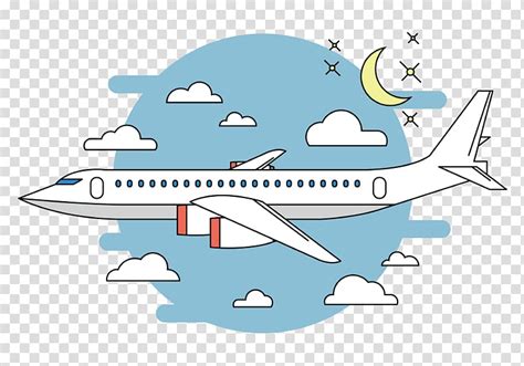 White airliner at flight illustration, Airplane Flight Cartoon, night ...