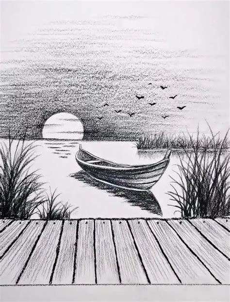 Easy Sunset Scenery Drawing / How to Draw Beautiful Scenery of Sunset with Pencil [Video ...