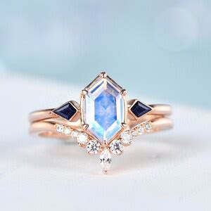 Art Deco Moonstone Engagement Ring Moonstone Wedding Ring Set - Etsy