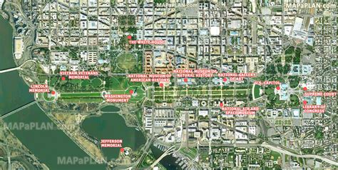 Washington DC map - Satellite image of a walking trail route with best points of interest ...