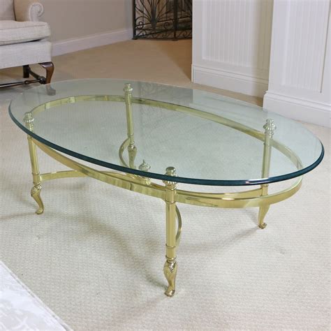 Ethan Allen Regency Style Brass and Glass Oval Coffee Table | EBTH