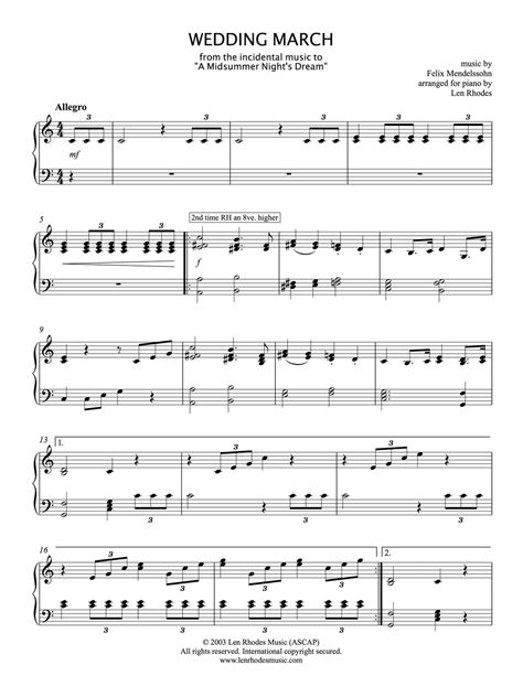 Mendelssohn - Wedding March, piano solo – Len Rhodes Music Inc.