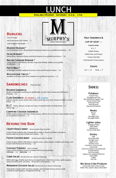 Murphy's Family Restaurant : Menu