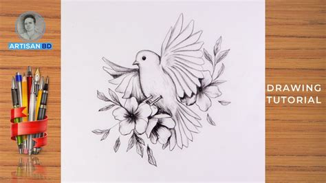 how to draw a easy bird and flower pencil drawing / birds drawing ...