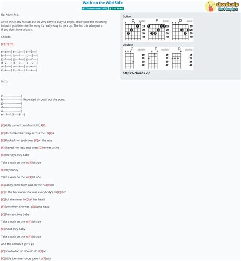 Chord: Walk on the Wild Side - tab, song lyric, sheet, guitar, ukulele ...