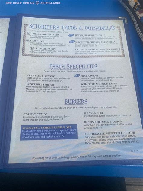 Menu at Schaefer's Canal House restaurant, Chesapeake City, 208 Bank St