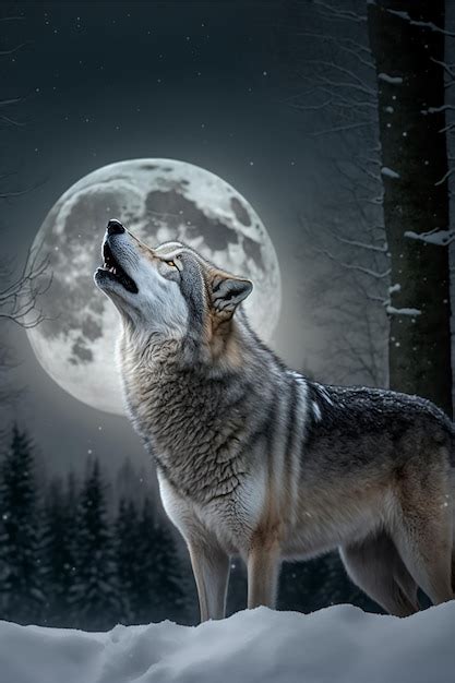 Lobo aullando y luz de la luna | Foto Premium