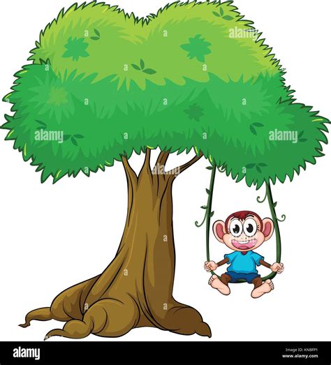 Illustration of monkey playing swing on a tree Stock Vector Image & Art ...