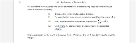 Solved 6.1 - Applications of Riemann Sums For each of the | Chegg.com