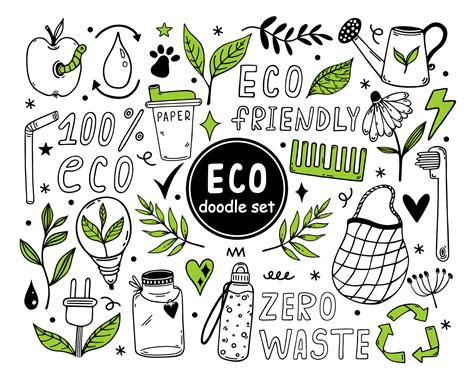 Eco doodles vector set. Symbols of environmental care - zero waste ...