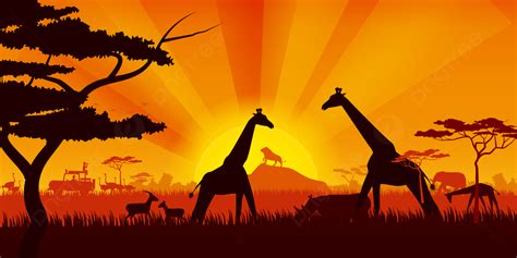 African Savanna Silhouette Background Illustration, Grass, Antelope ...