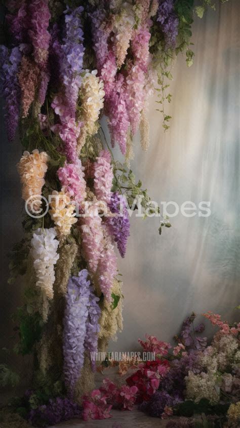 Hanging Wisteria and Wildflowers Studio Digital Backdrop - Room of Flowers Digital Background JPG