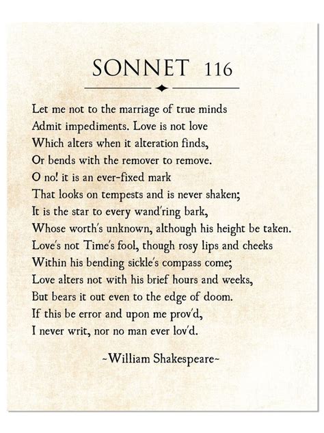 Sonnet 116 by William Shakespeare, Poetry Art, Love Poem, Love Wall Art ...