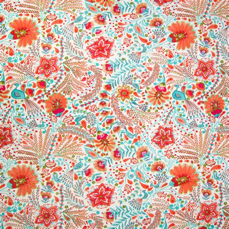 Sherbert Orange and Blue Animal Print Linen Upholstery Fabric