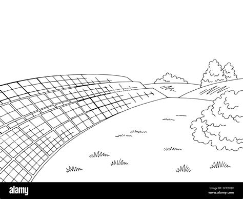 Solar power station graphic black white landscape sketch illustration vector Stock Vector Image ...