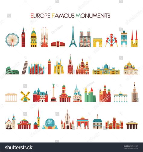 Europe Famous Monuments Set Vector Illustration Stock Vector (Royalty ...